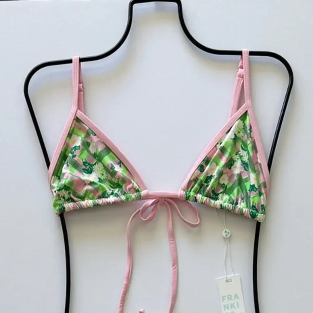 Frankies Bikinis Lumia Plaid Triangle Bikini Top - Baby Daisy - L - NWT